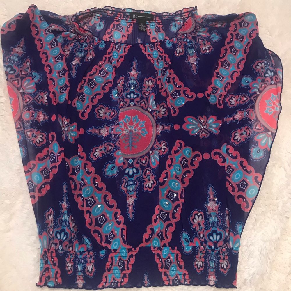 I•N•C Purple/Multi Embellished Sheer Top with Tank